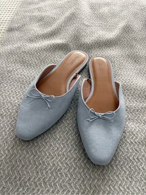 Old Navy Light Blue Suede-Look Bow Slip-On Mules